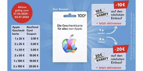 Apple Geschenkkarte bei Kaufland kaufen und bis zu 20 Euro Rabatt sichern