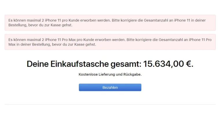 Apple beschränkt Bestellungen beim iPhone, iPad Pro & MacBook Air auf zwei jeweils Geräte pro Kunde