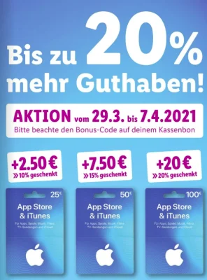 Bonusguthaben für iTunes-Karten: Bis zu 20 Prozent extra bei Rossmann & LIDL (Update #2: 15% Bonus bei Amazon)