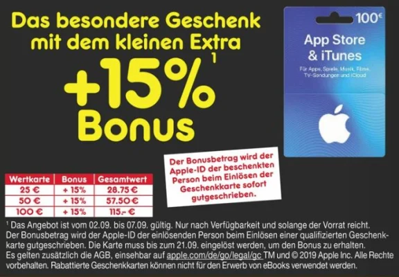 Bonusguthaben für iTunes-Karten: Bis zu 20 Prozent mehr bei Rossmann & Netto