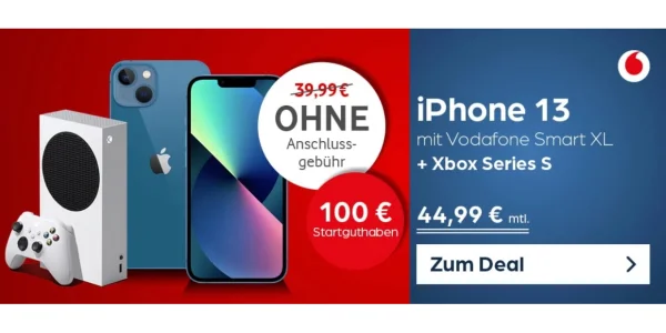 iPhone 13 + Xbox Series S + 40 GB inkl. 5G (Vodafone) für monatlich 44,99 €