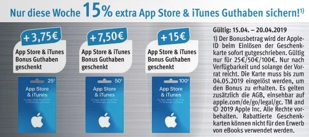 Bonusguthaben für iTunes-Karten: Diese Woche bis zu 20 Prozent extra bei Penny, Rossmann & LIDL