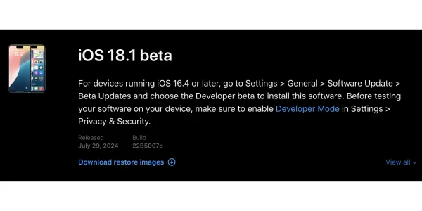 iOS 18.1 & iPadOS 18.1: Apple gibt die erste Beta mit neuen Funktionen für Entwickler frei