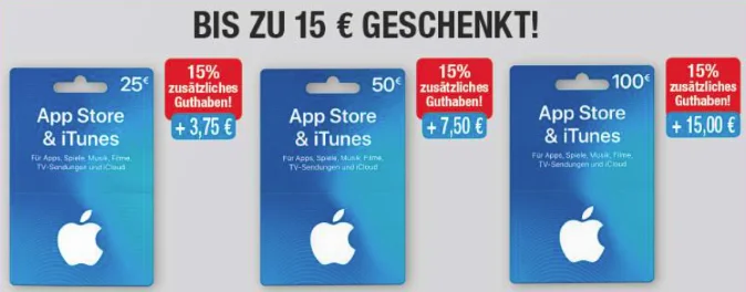 Bonusguthaben für iTunes-Karten: 15 Prozent extra bei Marktkauf & Edeka