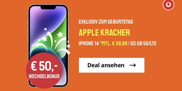 iPhone 14 mit 50 GB Daten im Vodafone-Netz nur 39,99 € monatlich + 50 € Wechselbonus