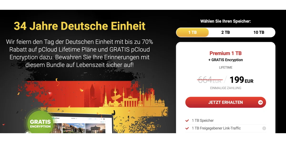 pCloud Lifetime Cloud-Speicher: Bis zu 70% Rabatt zum Tag der Deutschen Einheit