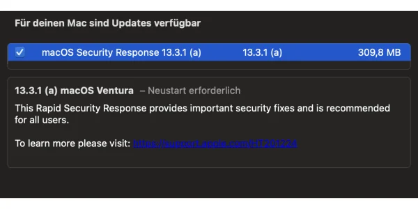 macOS 13.3.1 (a): Die erste schnelle Sicherheitsmaßnahme ist für den Mac erschienen