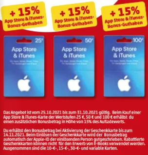 Bonusguthaben für iTunes-Karten: 15 Prozent extra bei Penny