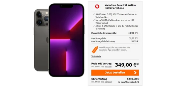 iPhone 13 Pro Max für 349 Euro inkl. 50 GB Allnet-Flat (Vodafone + 5G) für nur 44,99 Euro monatlich