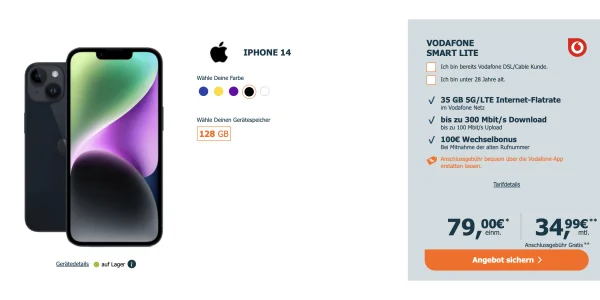 LogiTel: iPhone 14 inklusive 35 GB Daten im Vodafone-Vertrag für effektiv 4,95 € monatlich