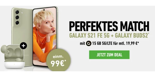 Samsung Galaxy S21 FE + Galaxy Buds2 + 15 GB Allnet-Flat (Vodafone) für nur 19,99 Euro monatlich