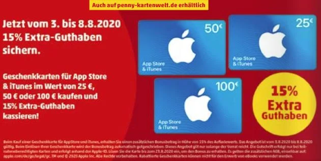Diese Woche 15 Prozent Bonusguthaben für iTunes-Karten bei Penny & 10 Prozent Rabatt bei Saturn