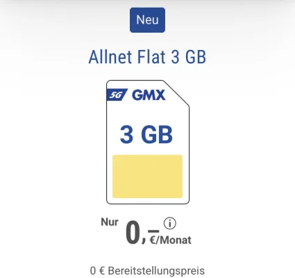 GMX FreePhone: Komplett kostenloser eSIM-Handytarif mit Telefonie-Flat & 3 GB Datenvolumen