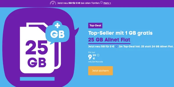 Günstige Tarife ohne Handy: 25 GB Daten für nur 9,99 € bei Blau