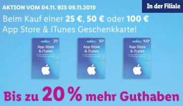 Bonusguthaben für iTunes-Karten: Bis zu 20 Prozent extra bei LIDL, Kaufland & Rossmann