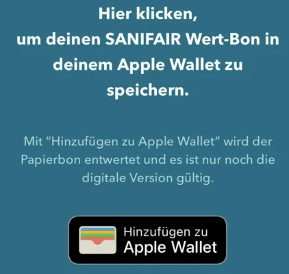 SANIFAIR Wert-Bons können jetzt auch in der Apple Wallet gespeichert werden