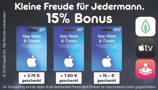 Bonusguthaben für iTunes-Karten: Ab Donnerstag 15 Prozent extra bei Netto