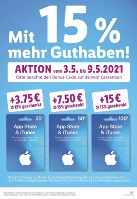 Bonusguthaben für iTunes-Karten: 15 Prozent extra bei LIDL