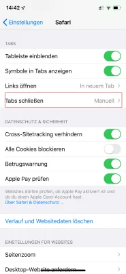 iOS 13, Tabs in Safari automatisch schließen