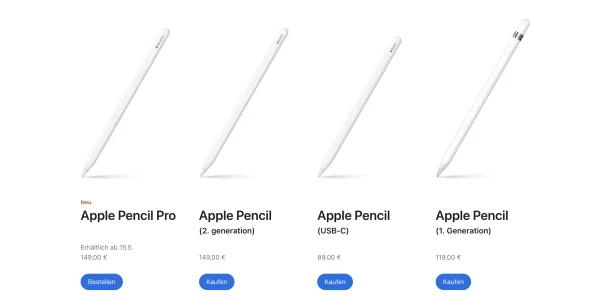 Apple Pencil 1, 2, USB-C & Pro: Alle Modelle mit den kompatiblen iPads im Überblick