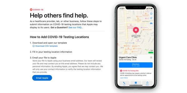 Apple Maps soll bald Corona-Teststationen anzeigen können