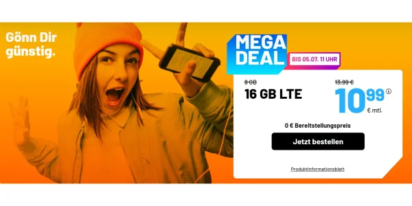 sim.de: 16 GB Allnet-Flat für nur 10,99 € nur noch bis morgen