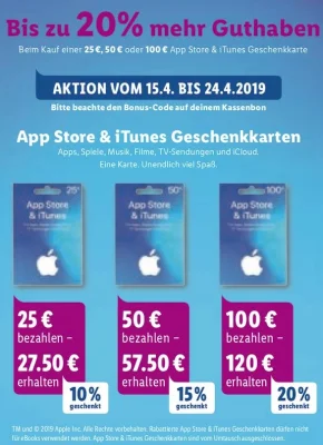 Bonusguthaben für iTunes-Karten: Diese Woche bis zu 20 Prozent extra bei Penny, Rossmann & LIDL