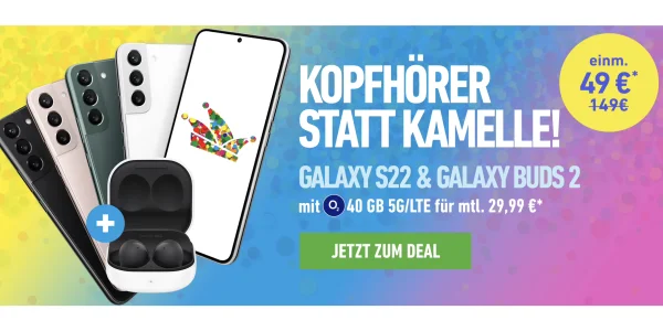 Samsung Galaxy S22 + Galaxy Buds 2 + 40 GB Daten für effektiv 6,78 € im Monat