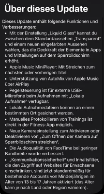 iOS 26.1: Das sind die offiziellen Release Notes!