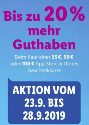 Bonusguthaben für iTunes-Karten: Bis zu 20 Prozent extra bei LIDL & Rewe