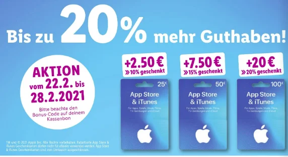 Bonusguthaben für iTunes-Karten: Ab sofort bis zu 20% gestaffelter Bonus bei LIDL