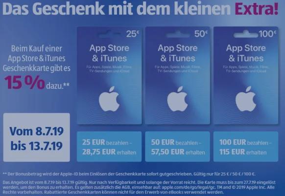 Bonusguthaben für iTunes-Karten: 15 Prozent extra bei ALDI Süd & Netto