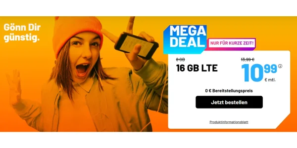 16 GB inkl. Allnet-Flat für nur 10,99 Euro monatlich bei sim.de
