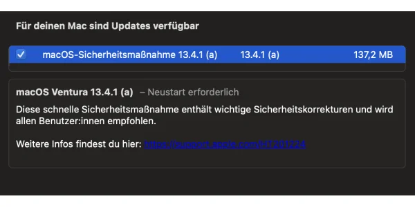 macOS 13.4.1 (a): Rapid Security Response schließt kritische Sicherheitslücke (Update)