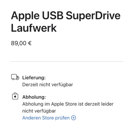 Apple USB SuperDrive Laufwerk auch in Deutschland nicht mehr lieferbar