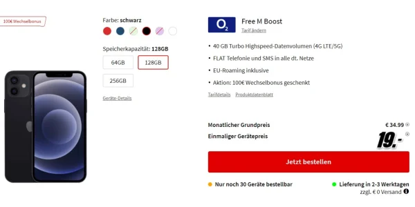 iPhone 12 mit 40 GB Datenvolumen für effektiv 3,57 Euro im Monat (begrenzte Stückzahl)