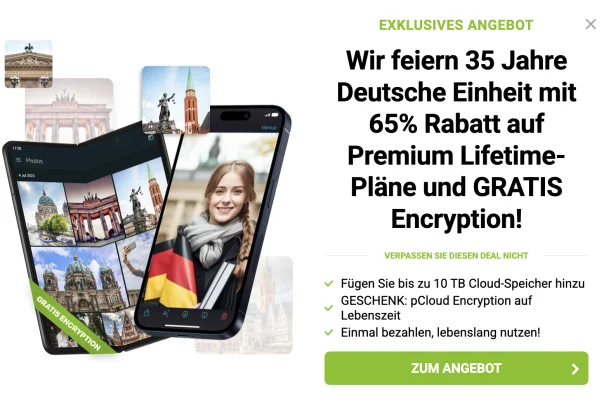 pCloud zum Tag der Deutschen Einheit mit Rabatten auf Lifetime Cloud-Speicher