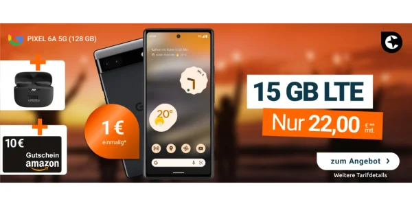 Google Pixel 6a mit zwei Zugaben und 20 GB Allnet-Flat nur 19,99 € monatlich