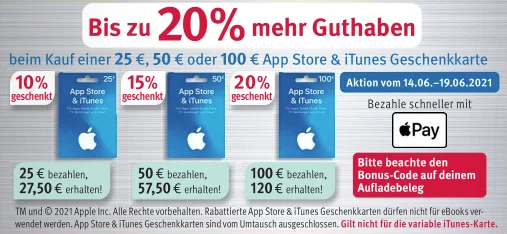 Bonusguthaben für iTunes-Karten: Bis zu 20 Prozent bei Rossmann (Reminder: 15% nur noch heute bei Amazon)