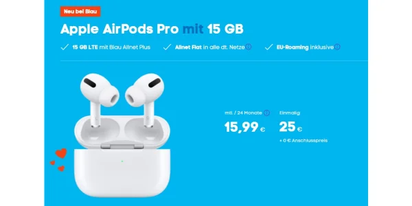 Mit AirPods Pro: 15 GB Allnet-Flat für effektiv 5,41 Euro