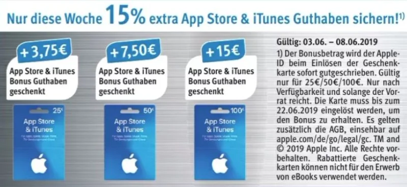 Bonusguthaben für iTunes-Karten: Diese Woche 15 Prozent extra bei Rossmann & Aldi Süd