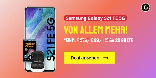 Samsung Galaxy S21 FE (Galaxy Buds 2 geschenkt) mit 20 GB Allnet-Flat für effektiv 1,87 Euro monatlich