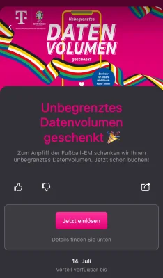 Die Telekom schenkt ihren Kunden zur Fußball-Europameisterschaft unbegrenztes Datenvolumen (Reminder)