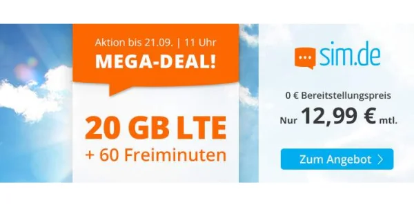 Sim-Only-Kracher: 20 GB für nur 12,99 €