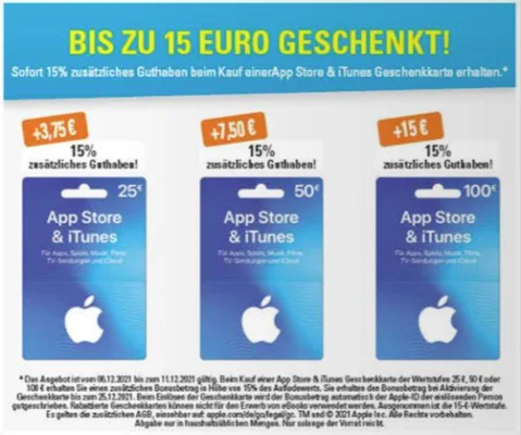 Bonusguthaben für iTunes-Karte: Bis zum Wochenende 15% extra bei Edeka