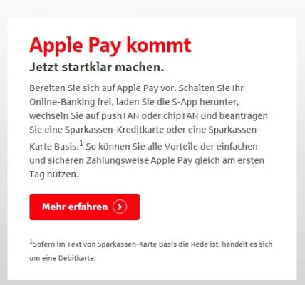 Apple Pay: Sparkasse aktualisiert ihre Webseite