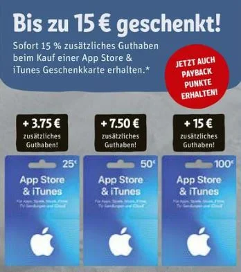 Bonusguthaben für iTunes-Karten: Rewe vergibt 15 Prozent extra & Payback-Punkte