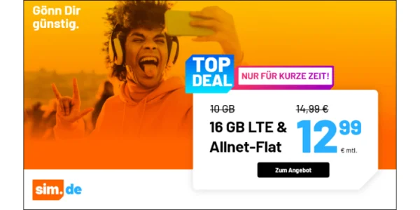 16 GB Allnet-Flat für 12,99 Euro monatlich