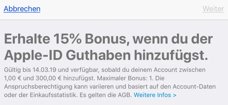 Apple vergibt 15 Prozent Bonus für iTunes-Guthaben bei Aufladungen via App Store & iTunes