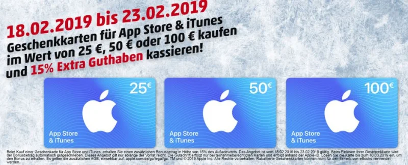 Bonusguthaben für iTunes-Karten: 15 Prozent extra bei Edeka, Marktkauf & Penny